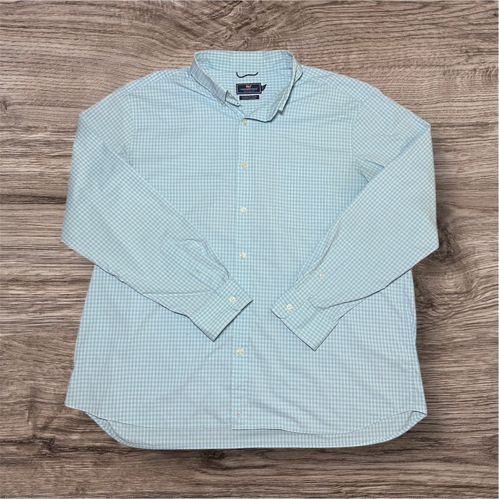 Vineyard Vines Performance OTG Blue Purple Gingham button up shirt in size 2XL
